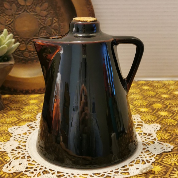 Vintage High Gloss Brown Glaze Pottery Leroux Creme de Cafe Jug Decanter - Picture 3 of 17